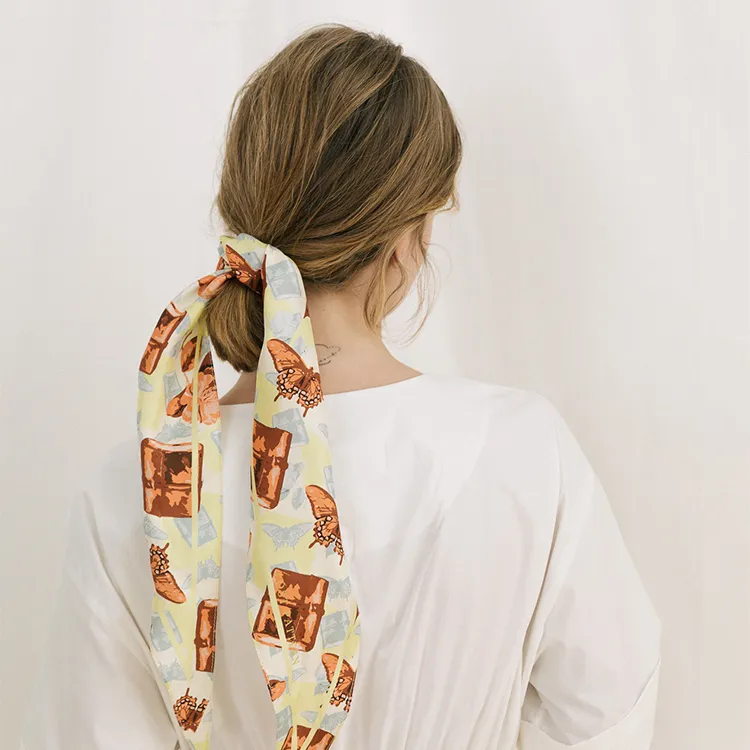 LOST PATTERN Silk Scarves Women's Blue Green/Pitch Black/Orange Yellow, Women's-7