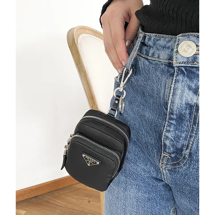 PRADA Nylon And Saffiano Leather Coin Purse Unisex Black-4