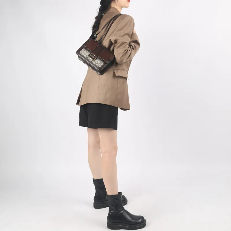 COACH Alie Fabric With Leather Messenger Bag Small Square Bag Crossbody Bag Shoulder Bag Women's Brown-6