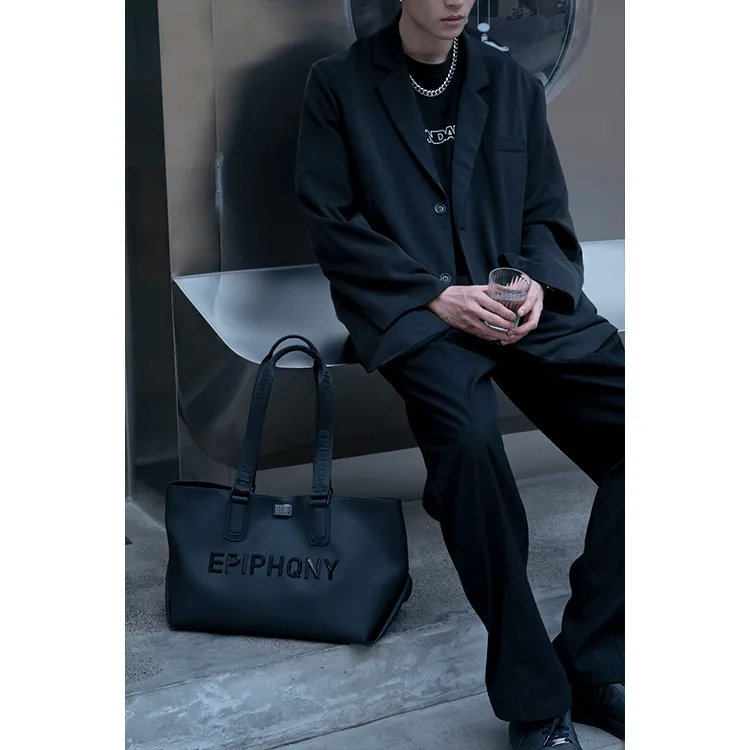 EPIPHQNY Nylon Fabric Tote Bag Shopping Bag Shoulder Bag Unisex Black-7
