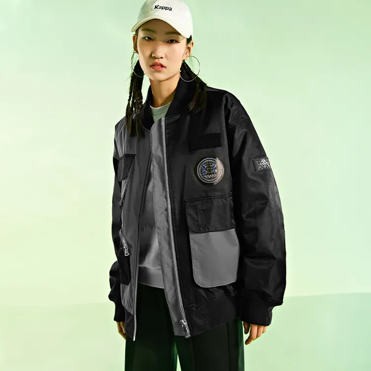 Kappa Colorblock Baseball Collar Puffer Jacket Unisex Black-4