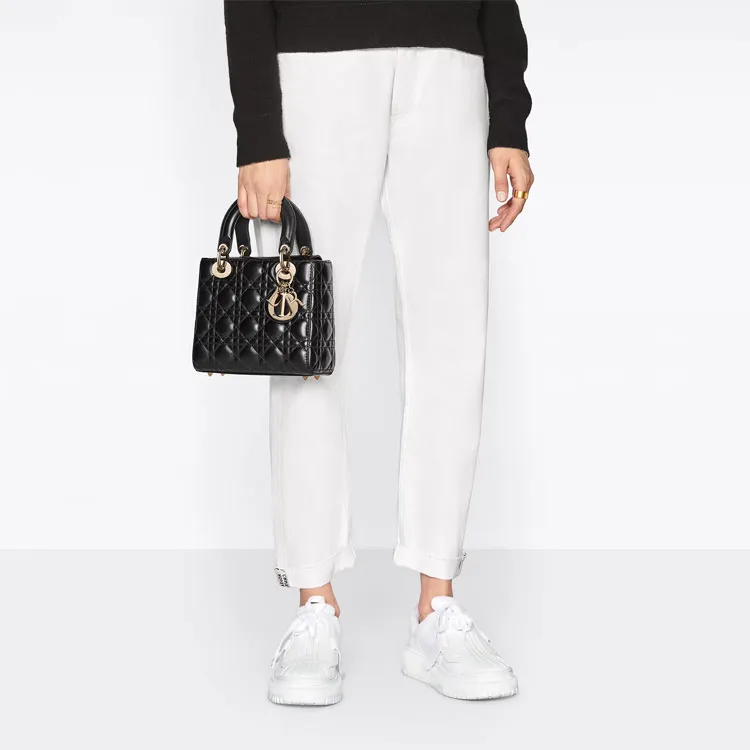 DIOR Lady Dior Sheepskin Dior Bag Shoulder Bag Crossbody Bag Handbag Small Size Women's White-7