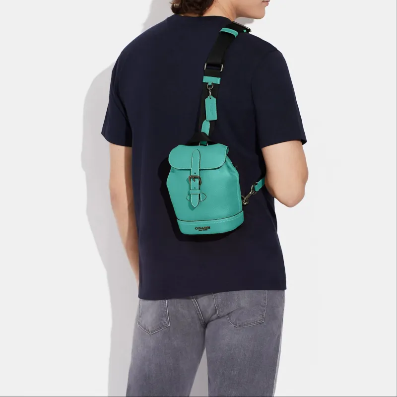 COACH Hudson Pebbled Leather Fanny Pack Crossbody Bags Mini Men's Cyan-3