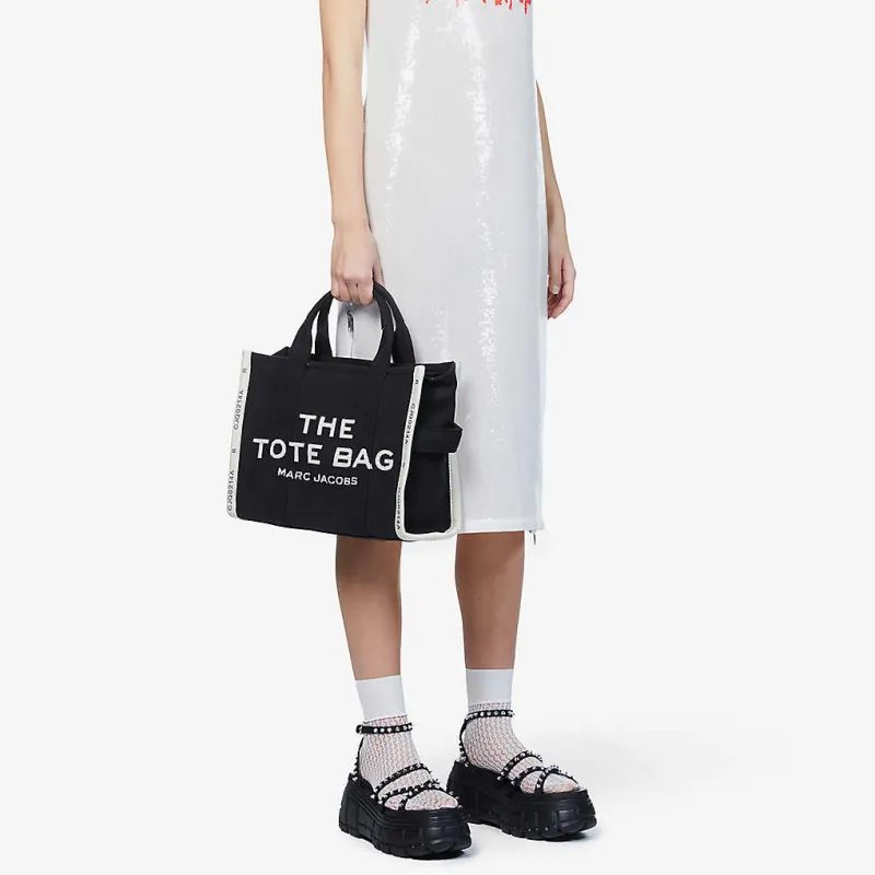 MARC JACOBS The Traveler Cotton Tote Bag, Shopping Bag, Handbag, Shoulder Bag Tubas Women's Black-4