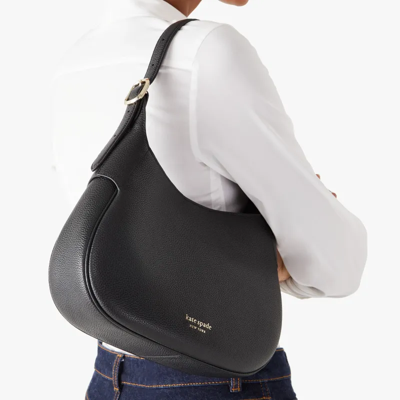 Kate Spade Litchi Grain Leather Hobo Bag, Shoulder Bag, Handbag Small Size Women's Black-5