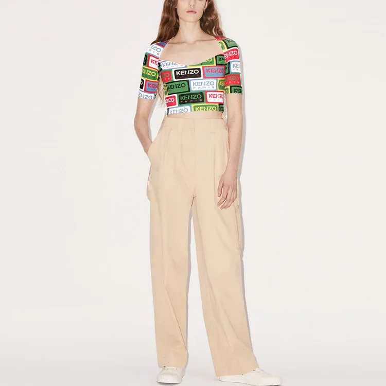 KENZO All Over Logo Printed Crewneck Crop Top-2
