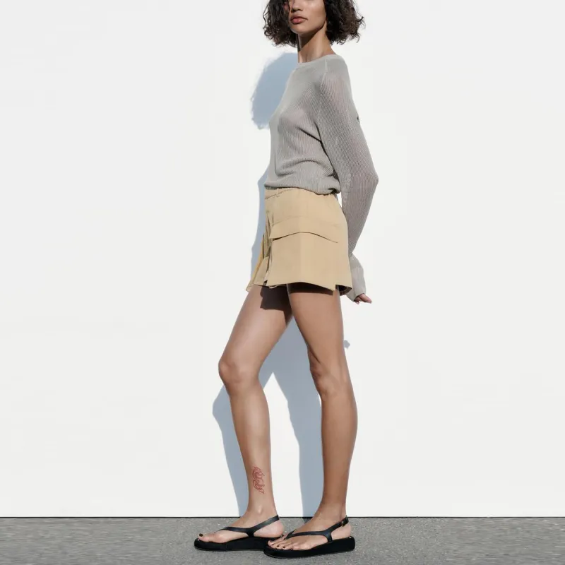 ZARA Casual Shorts Women's Light Camel-4