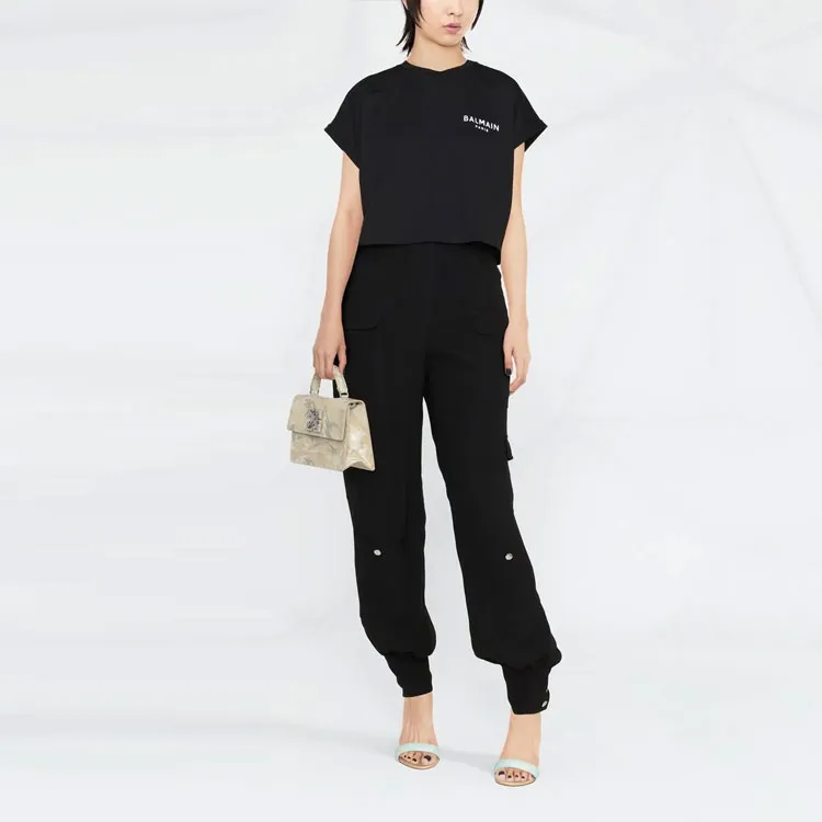 BALMAIN Logo print Cropped T shirt-1
