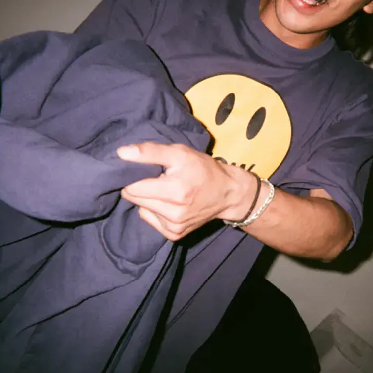 Drew House Smiley Collection T Shirts Unisex Marine Blue-4