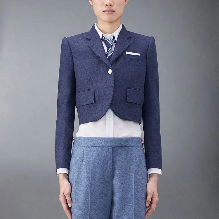 THOM BROWNE Single-Breasted Cropped Flannel Jacket-3