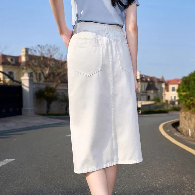 XIANGYING Denim Long Skirts Women's White-1