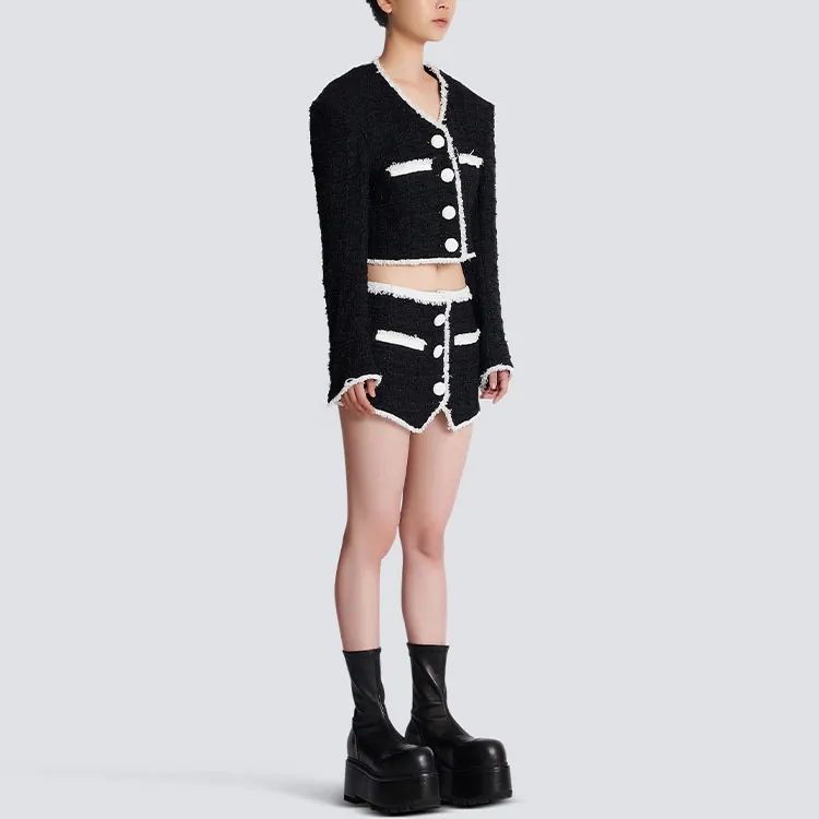 BALMAIN FW22 Cropped Coats Women's Black-3