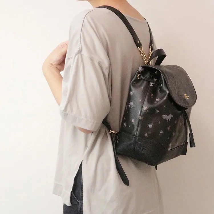 COACH X Disney Elle Leather Backpack Medium Size Women's Black-5
