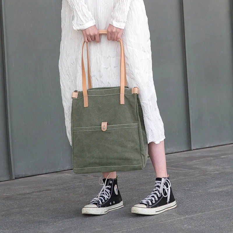 Julychagall Canvas With Cow Leather Canvas Bag, Tote Bag, Handbag, Shoulder Bag Unisex Light Green/Original-2
