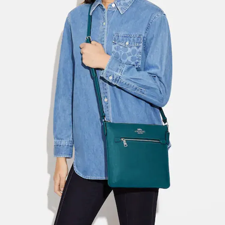 COACH Rowan Cross Grain Leather Document Bag, Shoulder Bag, Crossbody Bag Medium Size Women's Deep Turquoise-2