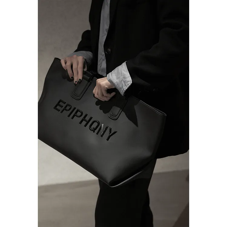 EPIPHQNY Nylon Fabric Tote Bag Shopping Bag Shoulder Bag Unisex Black-5