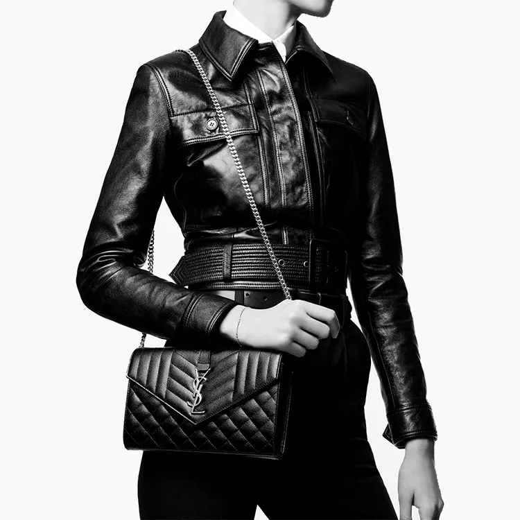 SAINT LAURENT Monogram Chain Wallet Grain De Poudre Black-7