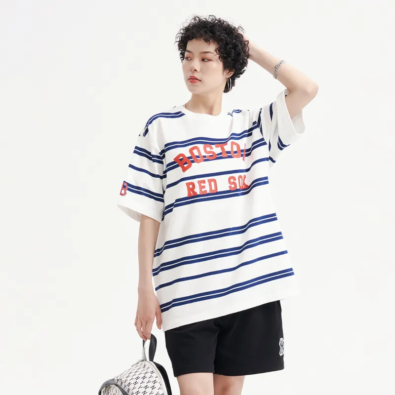 MLB Drop Shoulder Sleeve T Shirt Unisex Ivory White-5