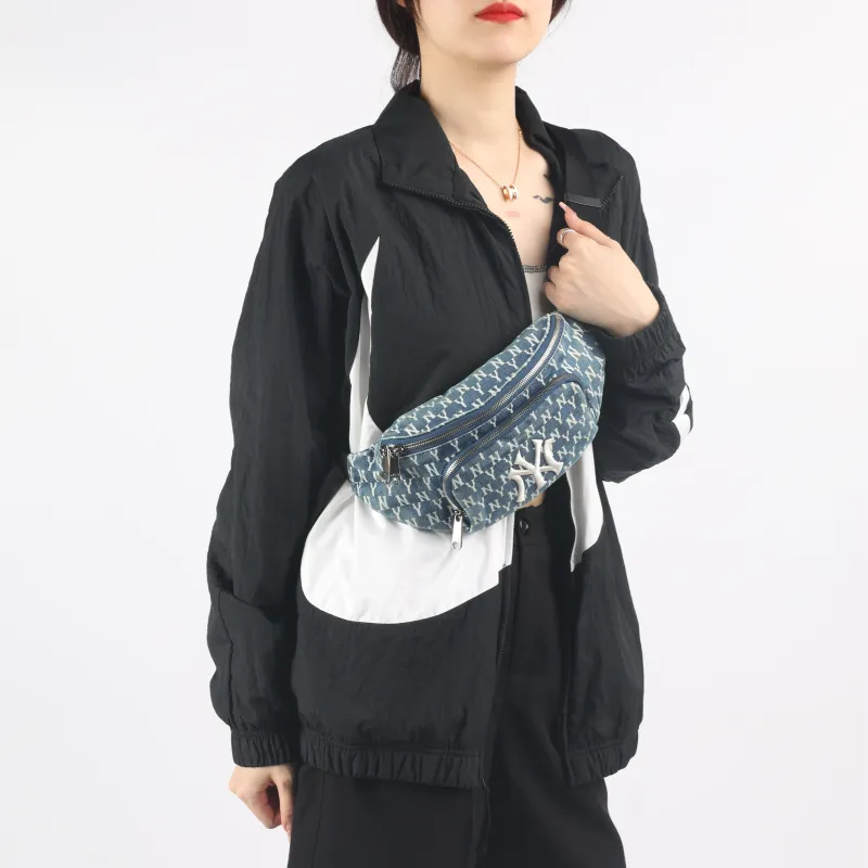 MLB Monogram Collection Cotton Crossbody Bag, Fanny Pack Regular Unisex Denim Blue-7