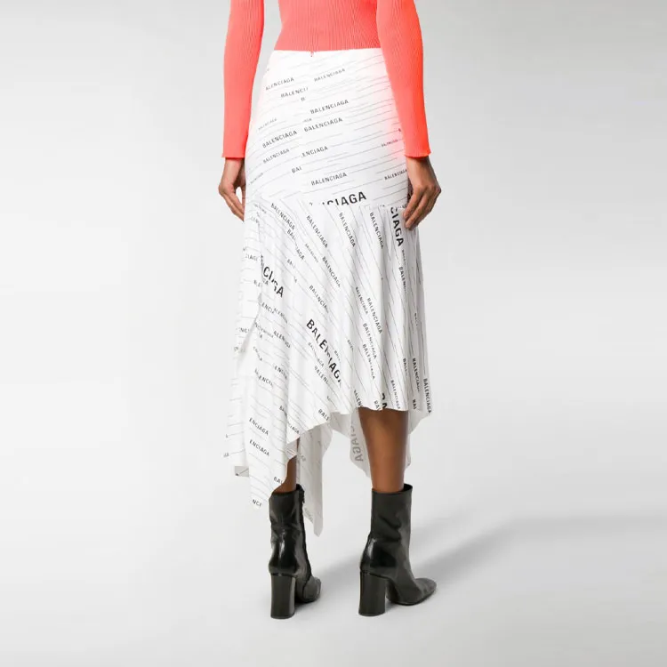 Balenciaga Ruffle Logo Midi Skirt 'White'-4
