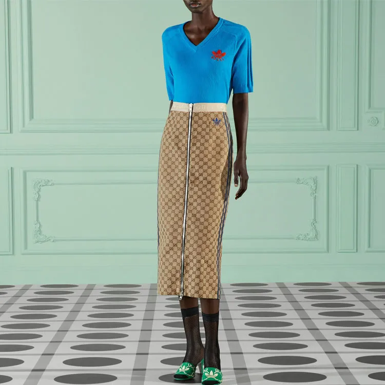 GUCCI x Adidas Originals SS23 Casual Long Skirts Women's Ebony-2