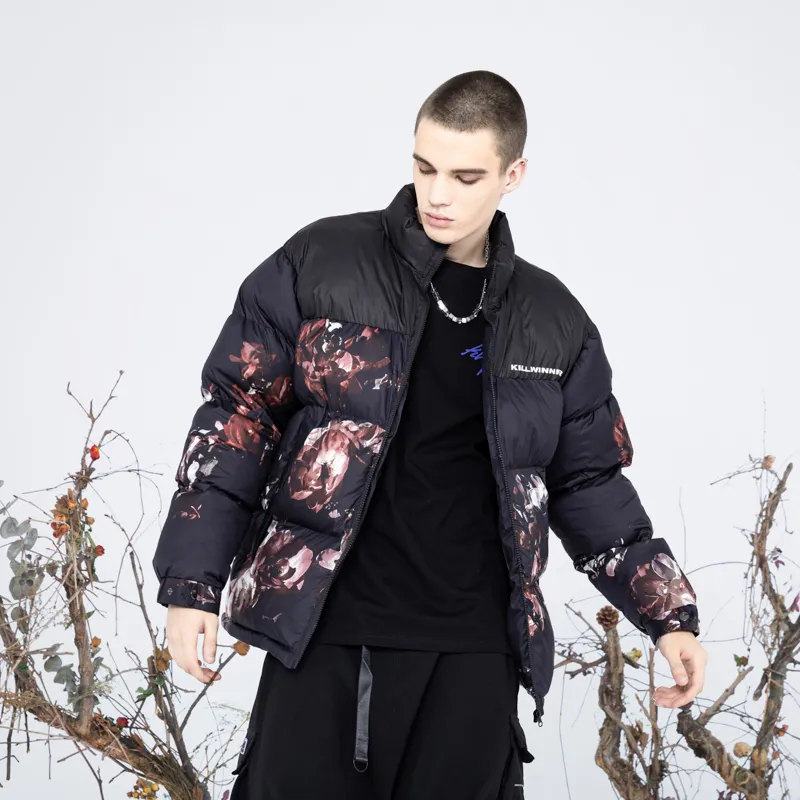 KILLWINNER Letter Stand Collar Loose Fit Thickened Puffer Jacket Unisex Black-5