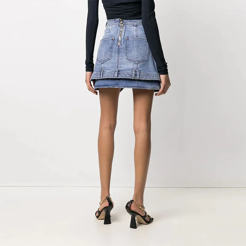 BALMAIN Denim Short Skirts Women's Blue-3