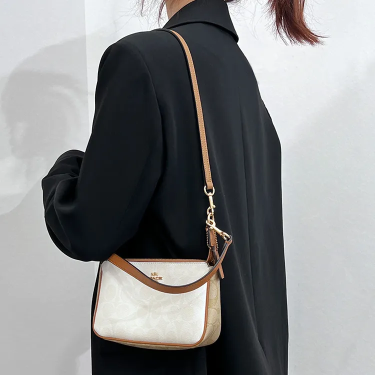 Luxury Care Artisan Workshop Microfiber Leather Crossbody Shoulder Bag Replaceable Chain Strap Women's Milk Tea Beige-2
