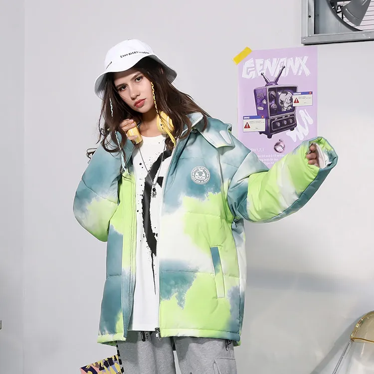 GENANX Gradient Cartoon Letter Detachable Hood Loose Fit Puffer Jacket Unisex-6