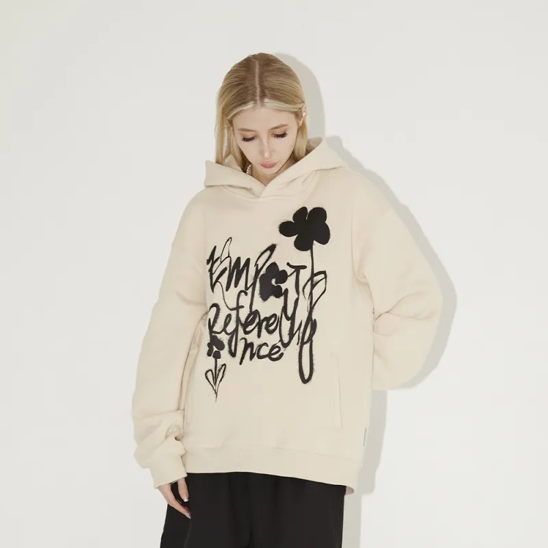 EMPTY REFERENCE Hooded Loose Fit Regular Sweatshirt Unisex Ivory-4