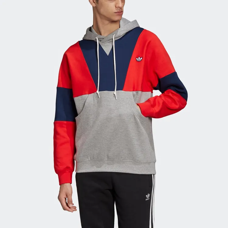 Adidas Originals Hoody Colorblock Sweatshirts Men Gray Red Blue-2