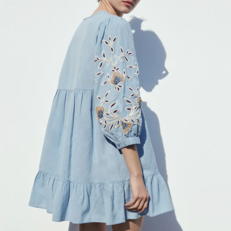 ZARA Long-Sleeved Dresses Women's Sky Blue-3