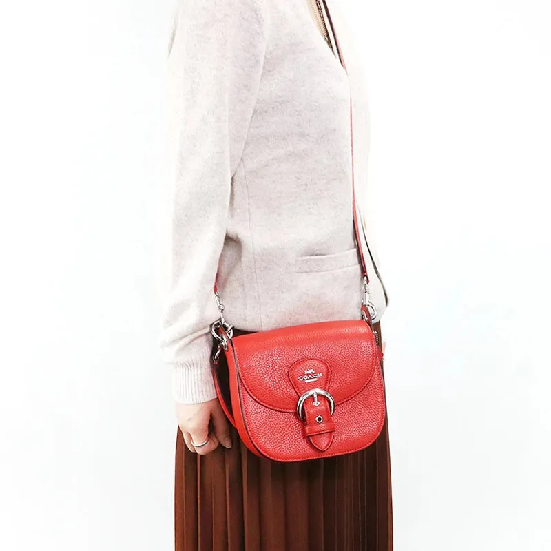 COACH Kleo Leather Saddle Bag, Portable Crossbody Bag, Shoulder Bag Women's Red-5