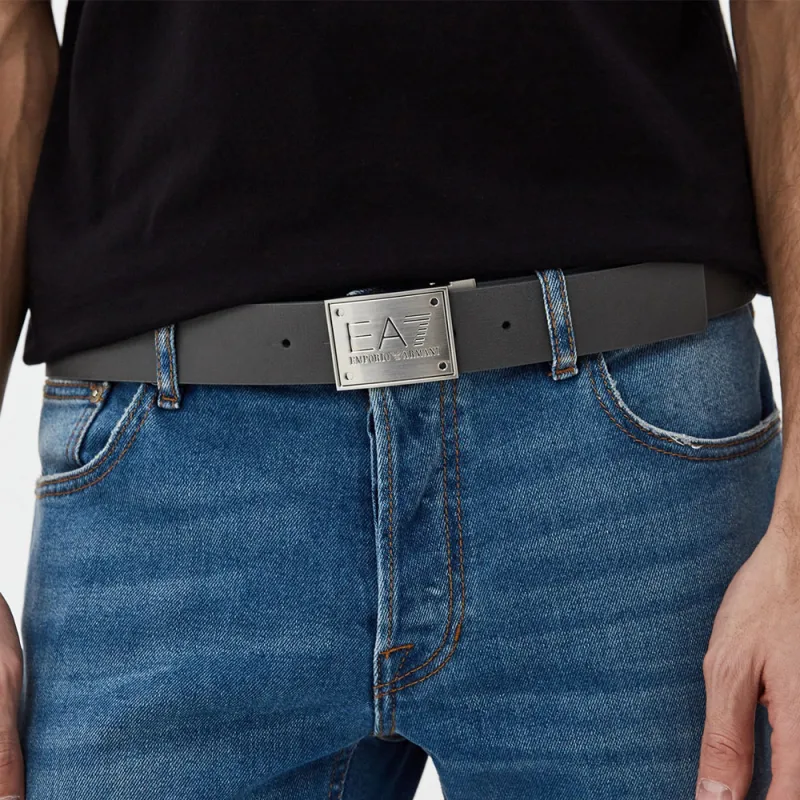 EMPORIO ARMANI Eagle Logo Buckle Double Sided In PU Leather Belts Men's Black Width 3.5 Cm-2