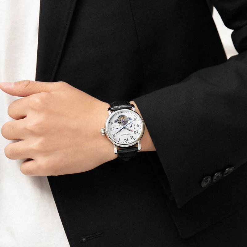 Sea Gull LE BRASSUS Collection Automatic Mechanical Movement Genuine Leather Strap Watch Men's Watches White Dial-7