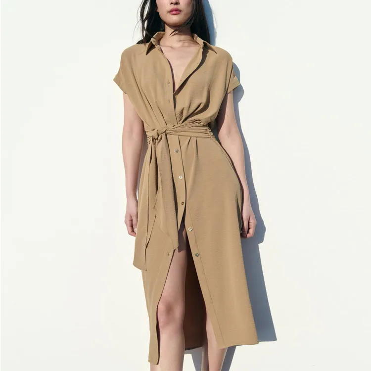 ZARA Short-Sleeved Dresses Women's Beige-2
