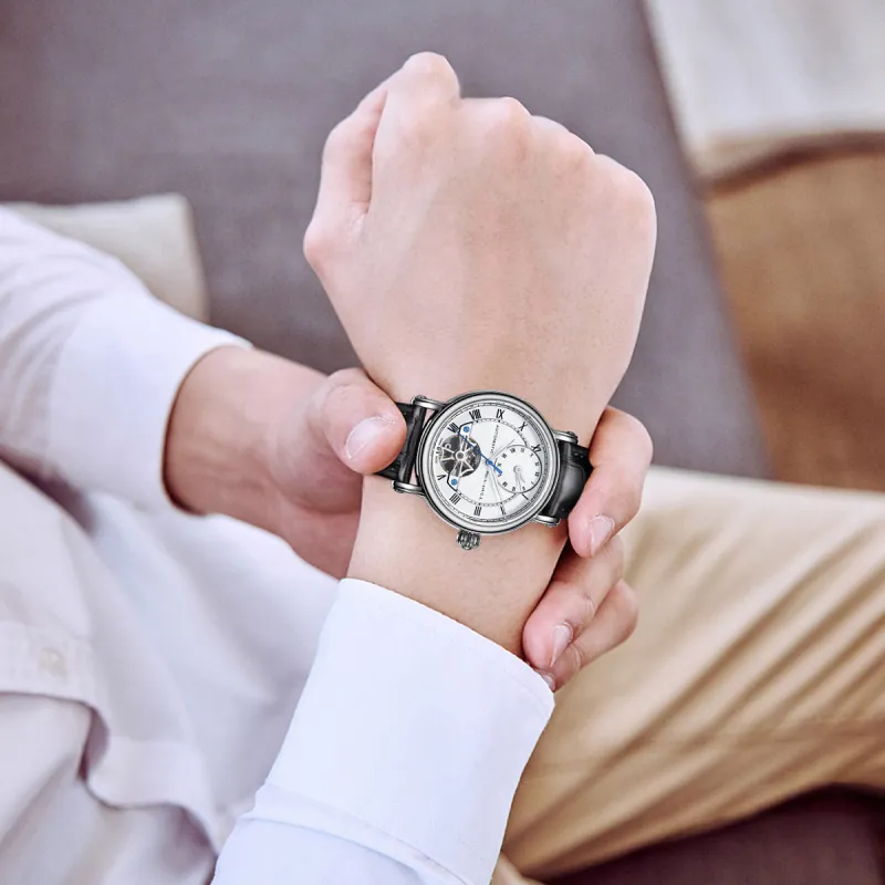 Sea Gull LE BRASSUS Automatic Mechanical Movement Cow Leather Strap Watch Men's Watches White Dial-4