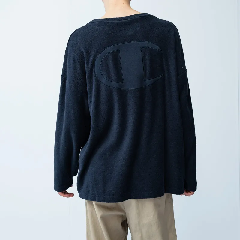 Champion Crew Neck Loose Fit Regular Sweatshirt Japan Version Unisex Navy Blue-3