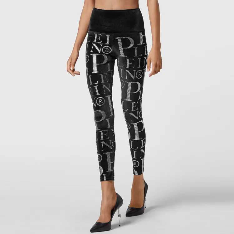 PHILIPP PLEIN Velvet Logo print High waisted Leggings-2