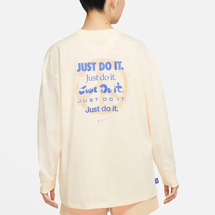 Nike Women'ss Knit Pullover Retro Crewneck Sport T-Shirt Beige-3