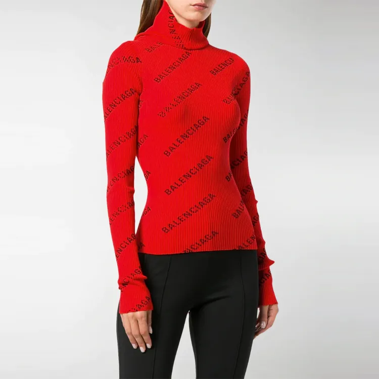 Balenciaga All Over Logo Turtleneck 'Red'-1