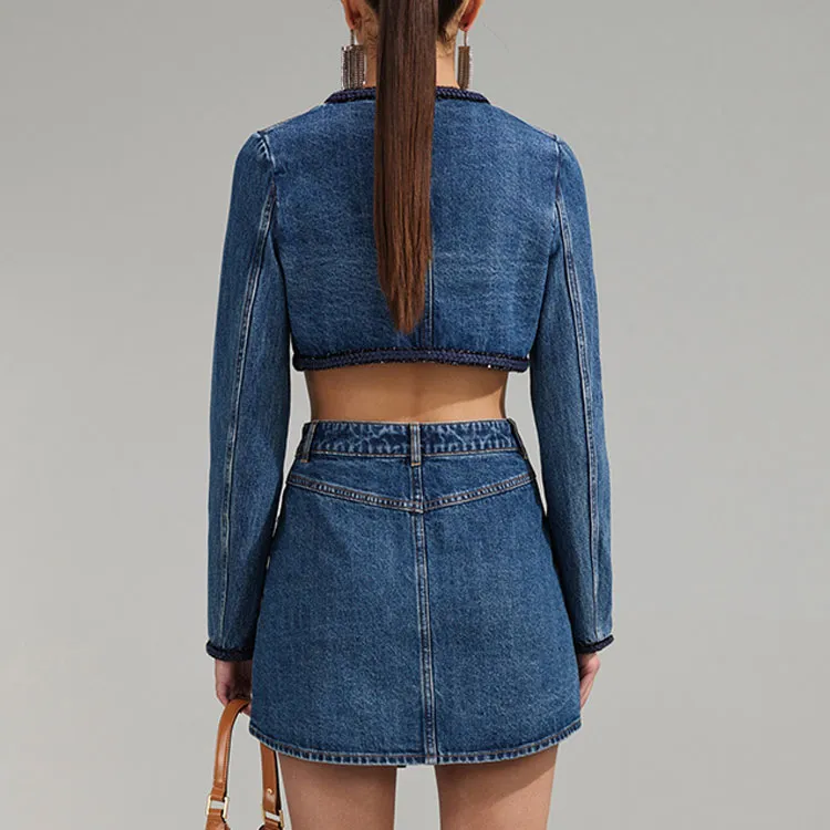 Self portrait SS23 Cropped Coats Women's Denim Blue-1