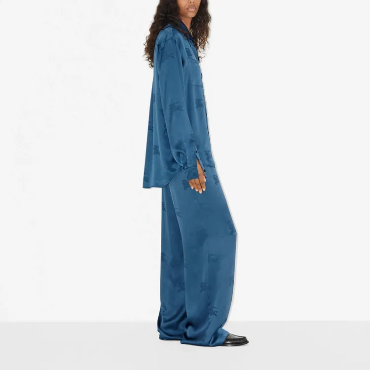 Burberry Logo Jacquard Wide Leg Trousers 'Muted Navy'-3