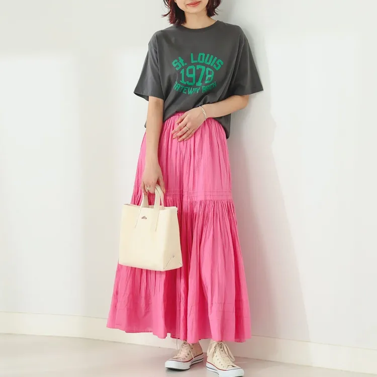 Beams Casual Long Skirts Women's Pink-2