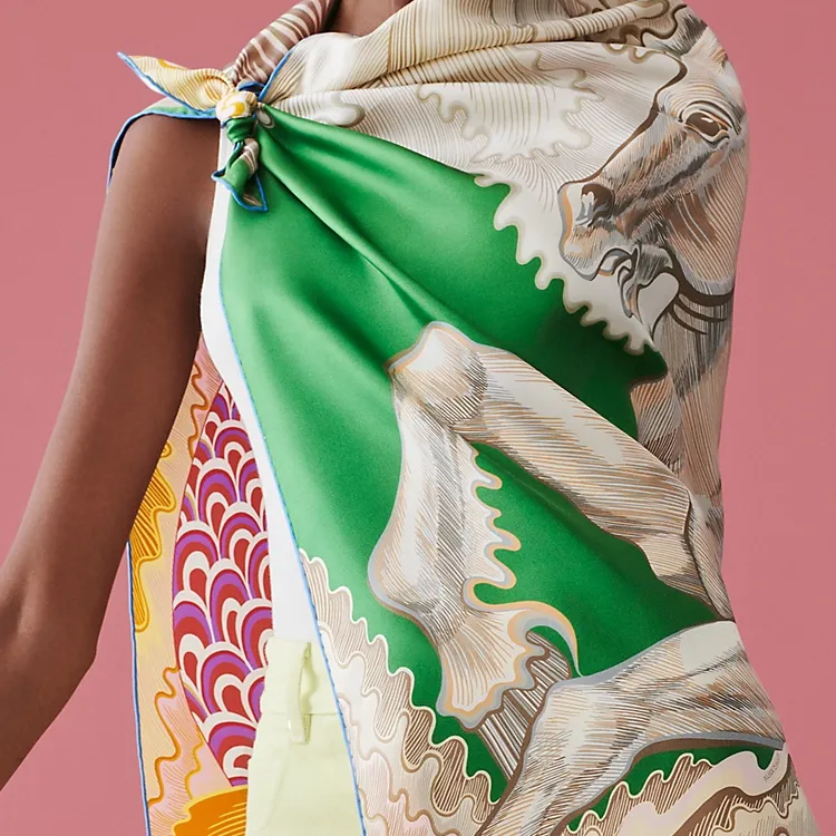 HERMES Cheval Sirene Double Face Silk Scarves Women's-4