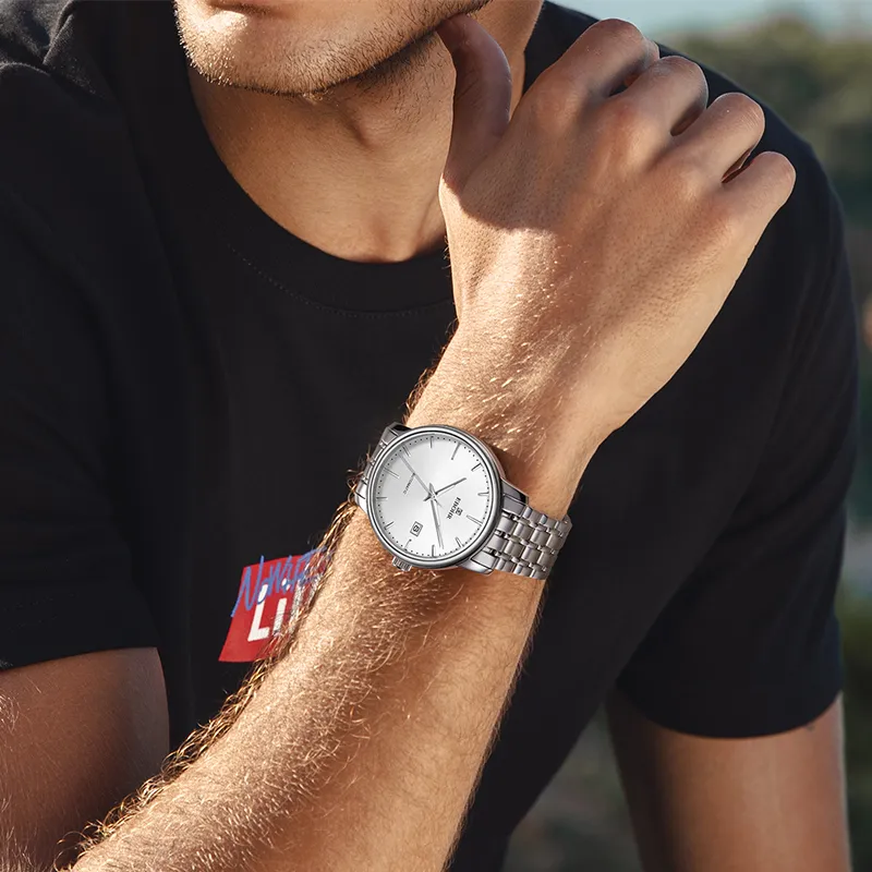 EBOHR Master Collection Automatic Mechanical Movement Stainless Steel Strap Watch Unisex White Dial-1