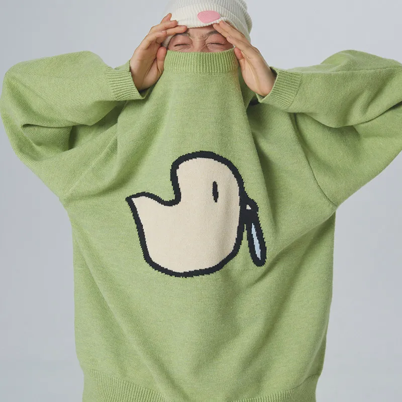 ROARINGWILD Ponpom Sweater Unisex Grass Green-3