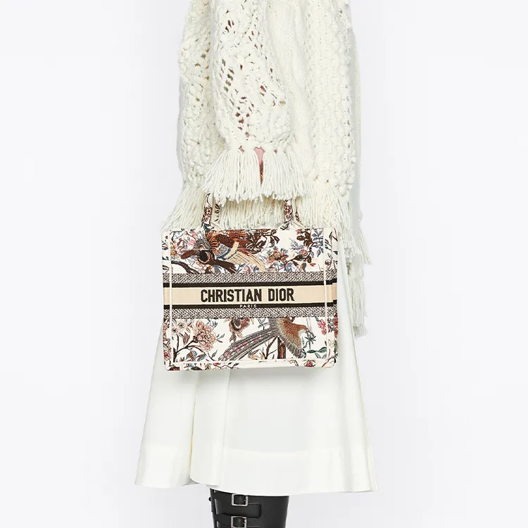 DIOR BookTote Embroidery Tote Bag, Shopping Bag, Handbag Trumpets Women's Milk White-5