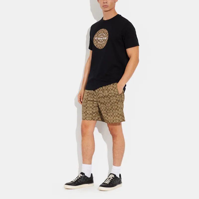 COACH SS23 Men's All Over Logo Print Drawstring Swim Trunks Khaki-2
