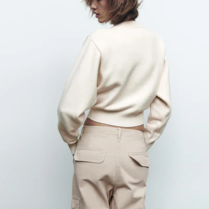 ZARA Cargo Pants Women's Dark Brown Yellow-4